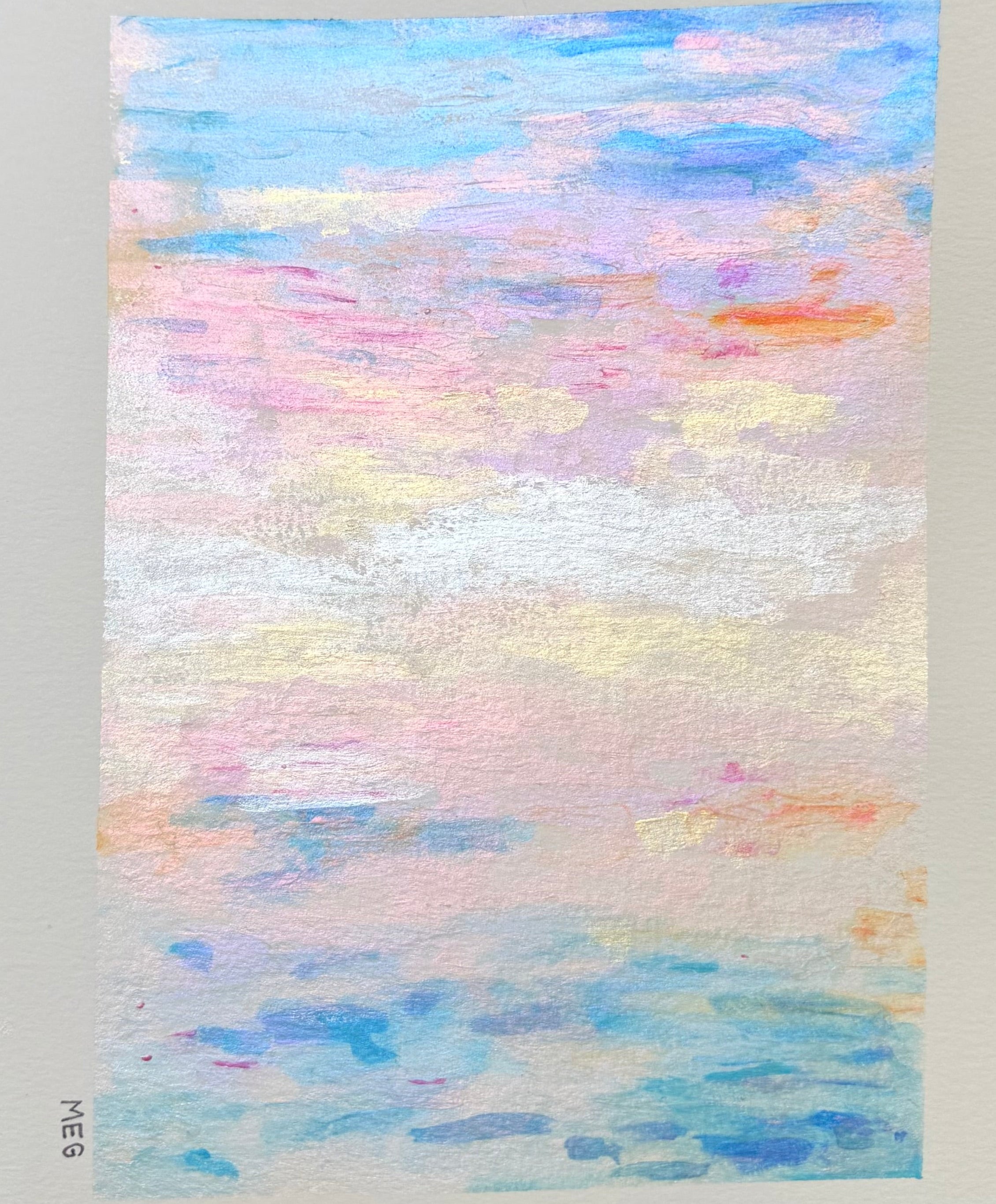 Metallic Sunrise - 9x12 inch /  22.8x30.4 cm Acrylic Painting - Abstract Original Artwork