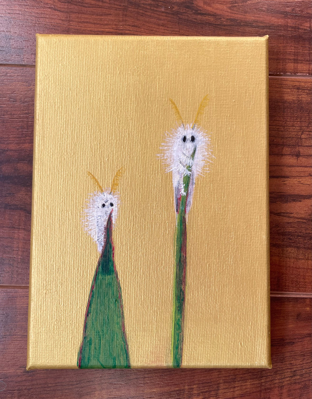 Fuzzy Bugs - 7x5in Original Mixed Media Acrylic Painting on Gallery Wrapped Canvas - Whimsical Gallery Wall Art