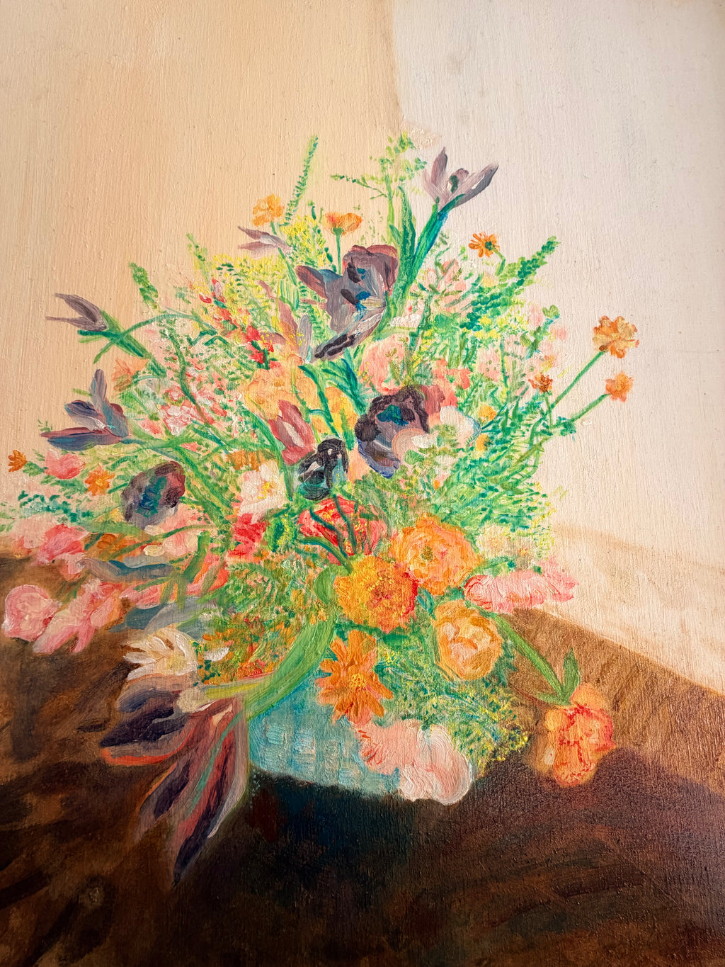 Rainbow Bouquet - 12x12in Original Oil Painting on Wooden Canvas - Floral Oil Painting