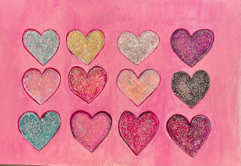 Glitter Makeup - 9x6in Original Mixed Media Glitter Painting - Nostalgia Art - Sparkly Artwork