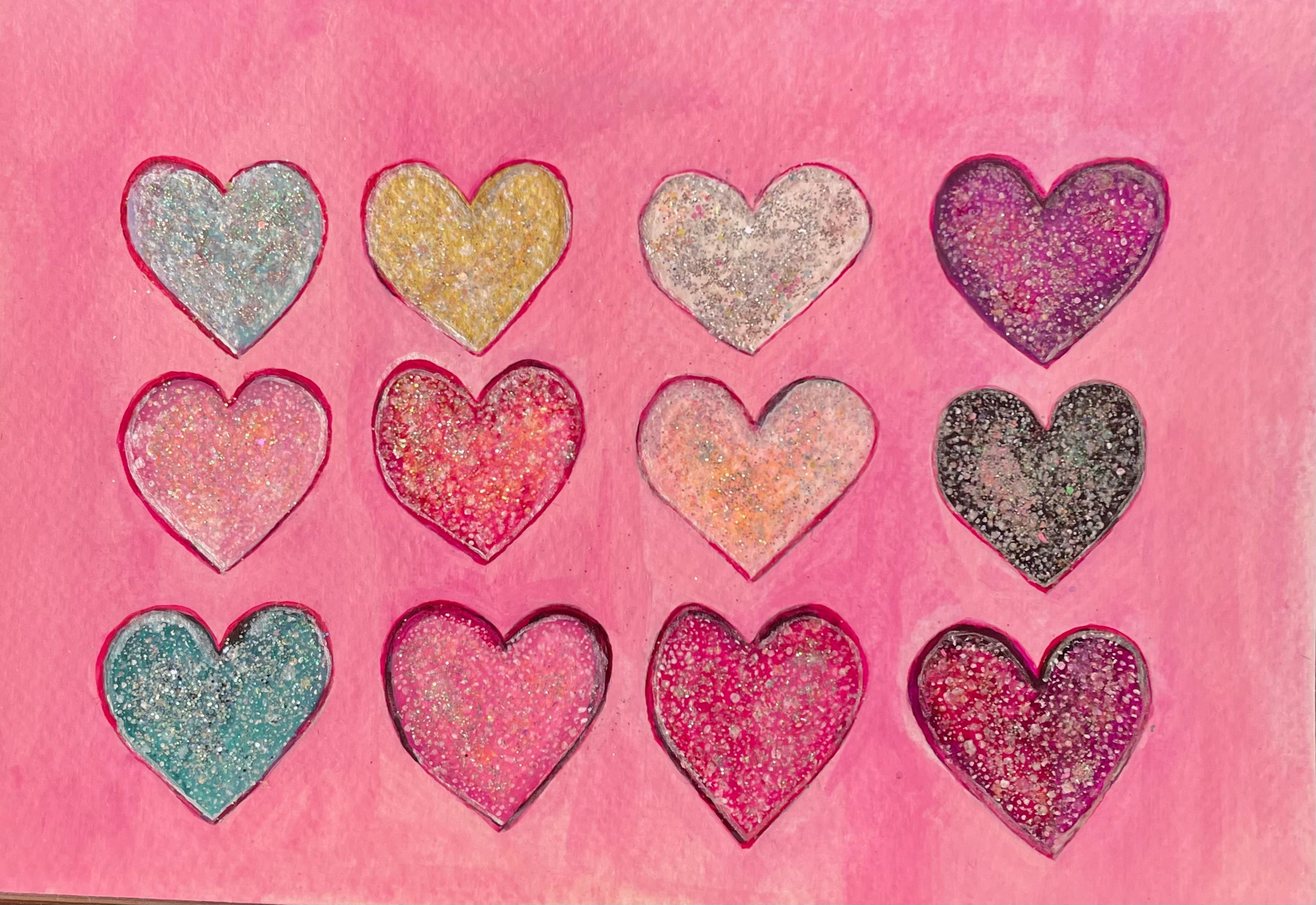 Glitter Makeup - 9x6in Original Mixed Media Glitter Painting - Nostalgia Art - Sparkly Artwork