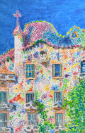 Casa dels Ossos - Original 6x9 inch / 15.2x22.8 cm Painting - Catalan Modernism Architecture Artwork