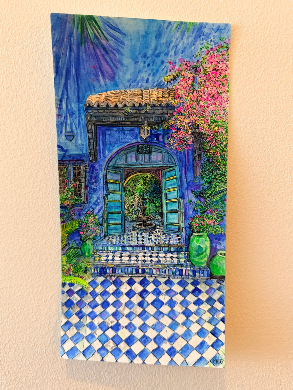 Majorelle Blue - 8.58 x 4.25 in Original Watercolor Painting of Jardin Majorelle in Marrakech