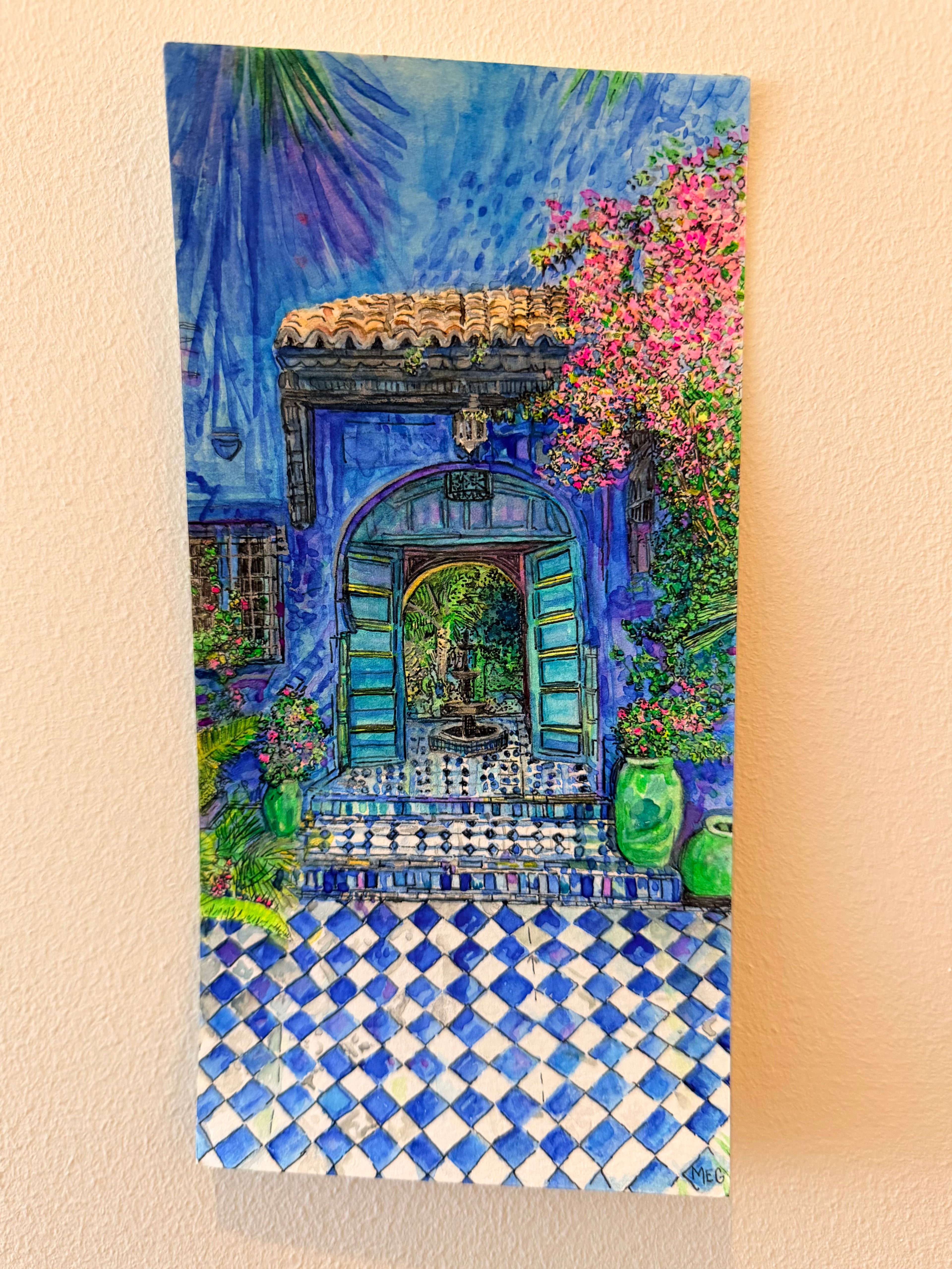 Majorelle Blue - 8.58 x 4.25 in Original Watercolor Painting of Jardin Majorelle in Marrakech