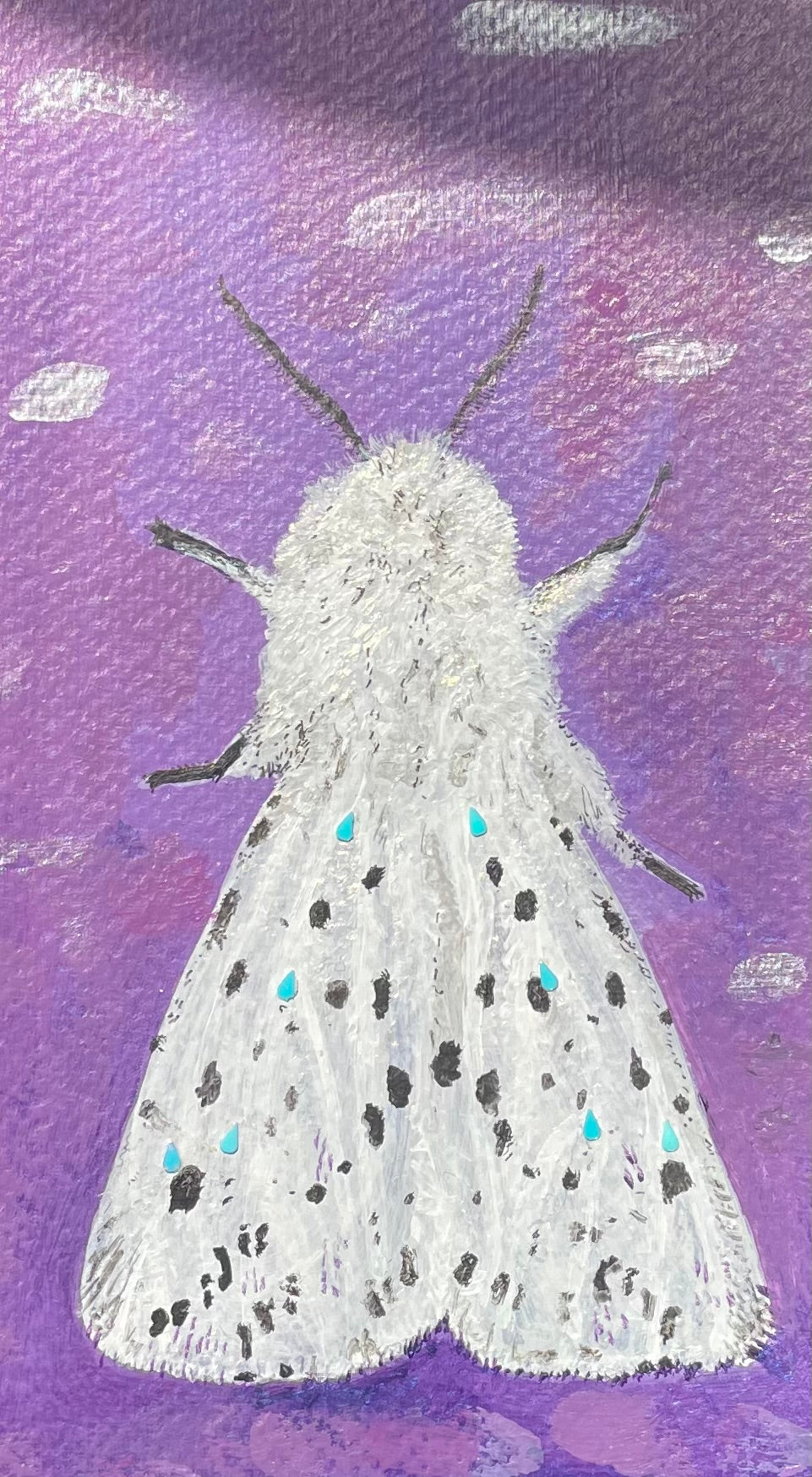 Spotted Fuzzy Moth - 9x6in Original Mixed Media Acrylic Painting on Premium Canvas Paper - Bug Artwork