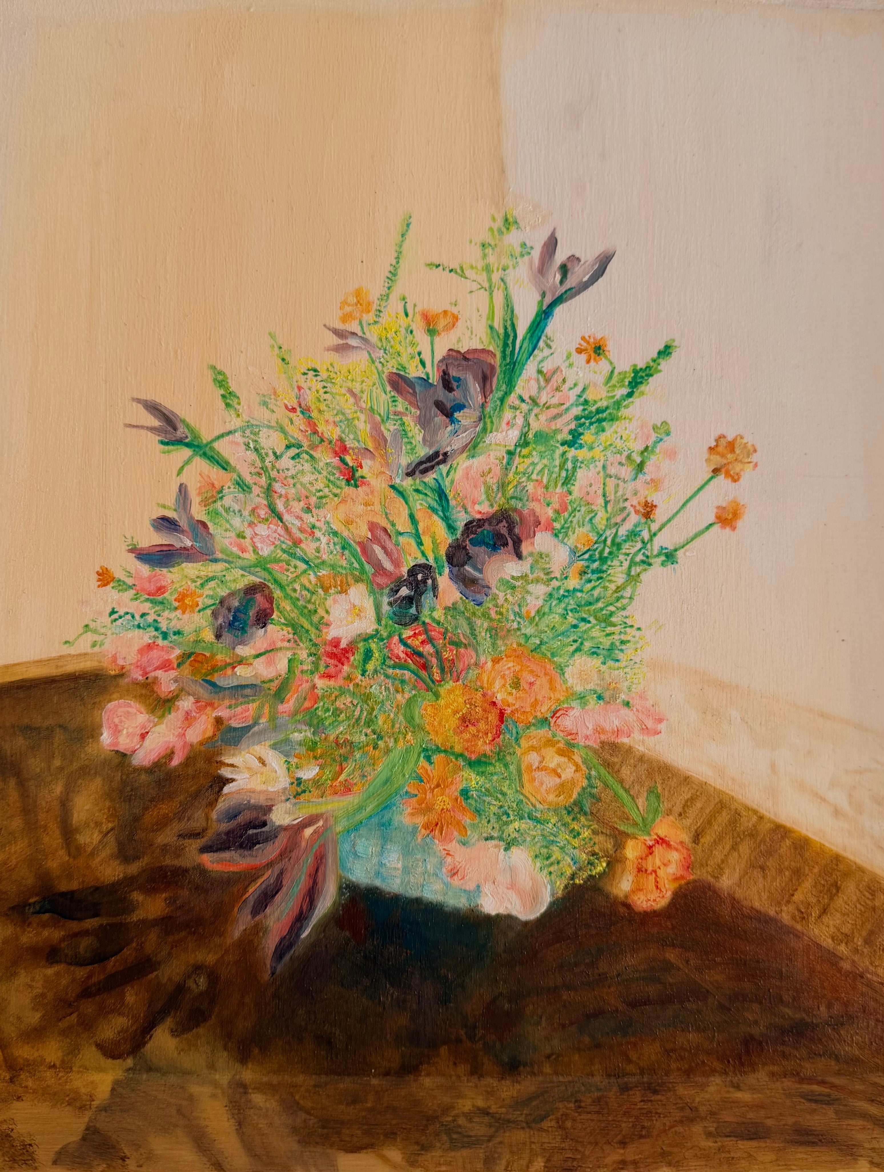 Rainbow Bouquet - 12x12in Original Oil Painting on Wooden Canvas - Floral Oil Painting