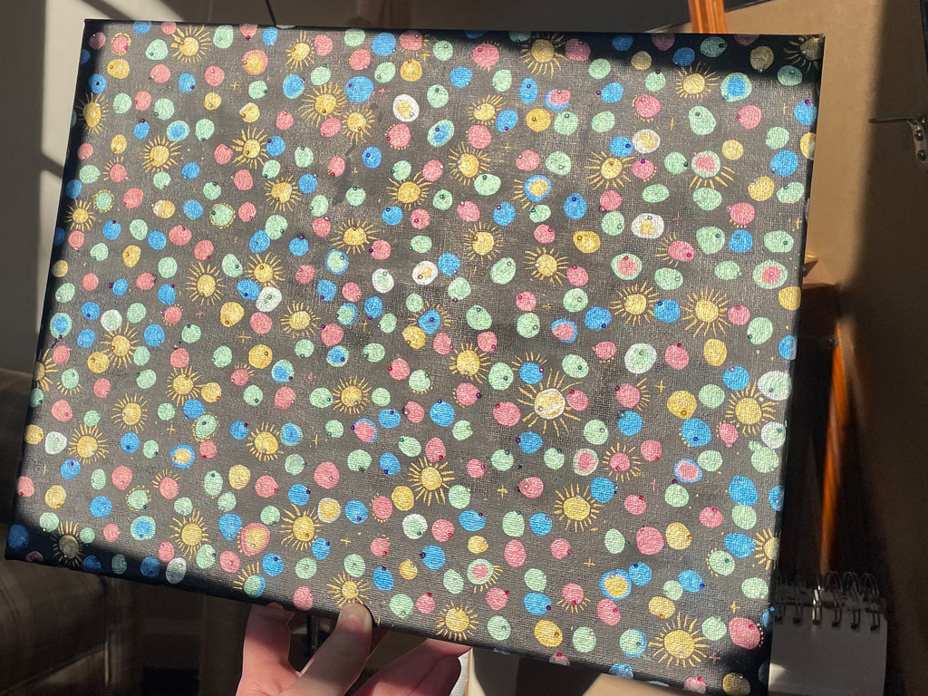 Squint - 11x14in Original Mixed Media Painting on Gallery Wrapped Canvas - Abstract Glitter Artwork
