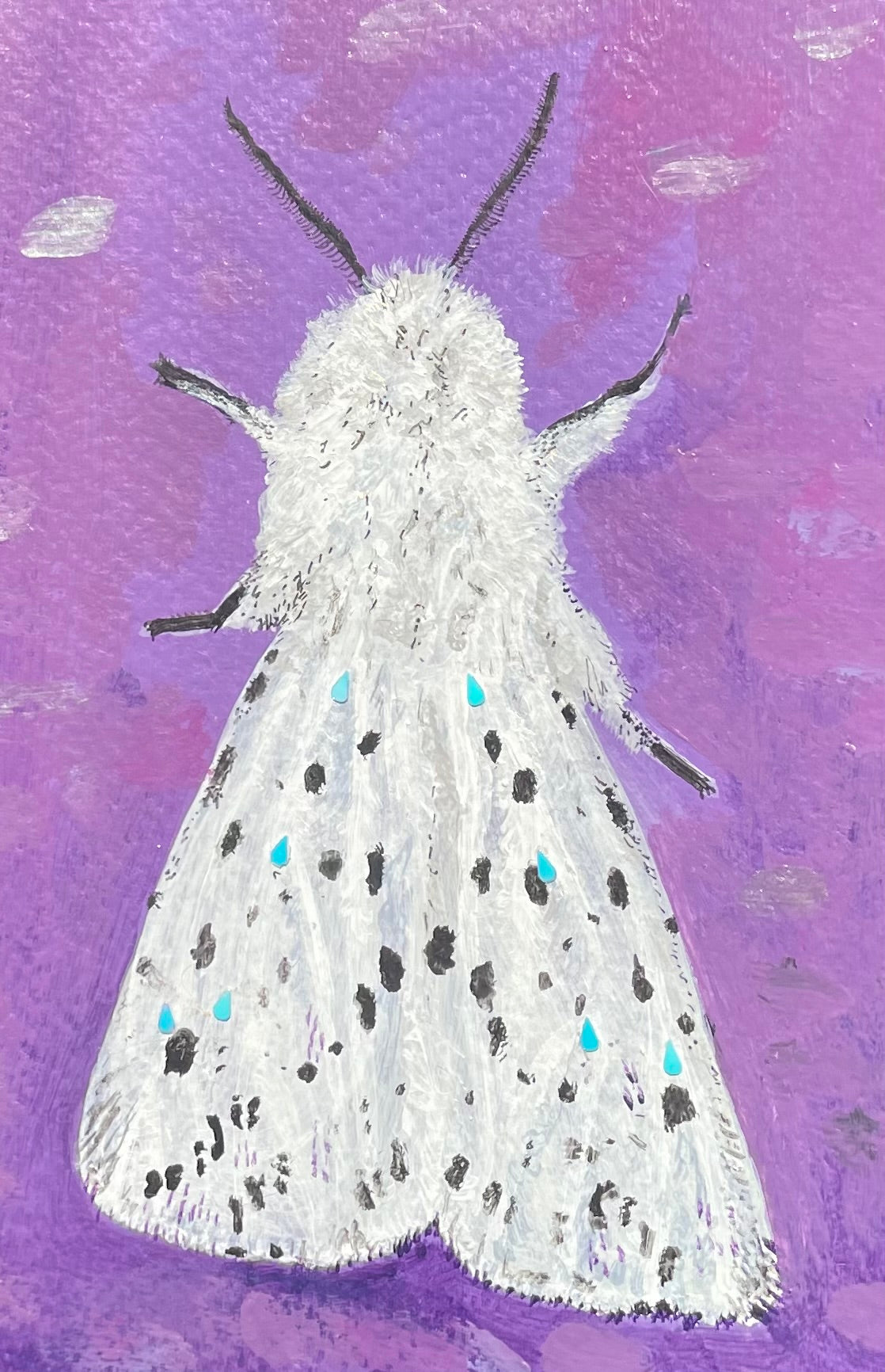 Spotted Fuzzy Moth - 9x6in Original Mixed Media Acrylic Painting on Premium Canvas Paper - Bug Artwork