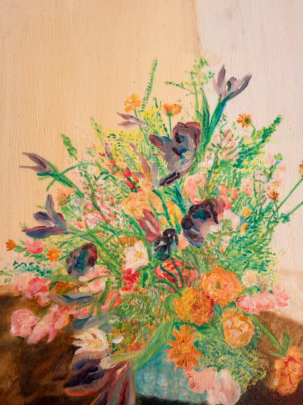 Rainbow Bouquet - 12x12in Original Oil Painting on Wooden Canvas - Floral Oil Painting