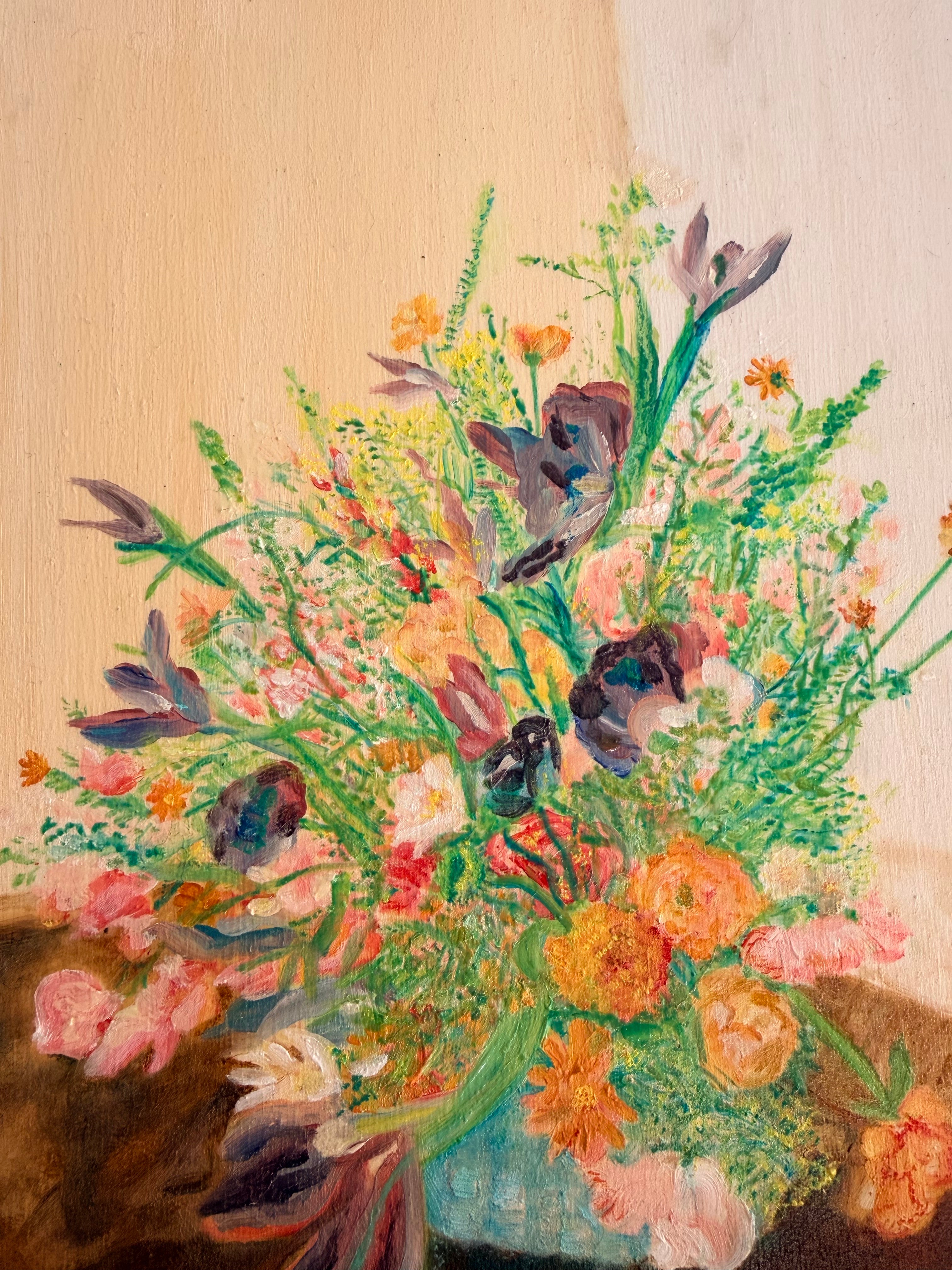 Rainbow Bouquet - 12x12in Original Oil Painting on Wooden Canvas - Floral Oil Painting
