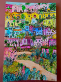 Cliffside Rainbow Neighborhood - 6x9 inch / 15.2x22.8 cm Original Watercolor Painting