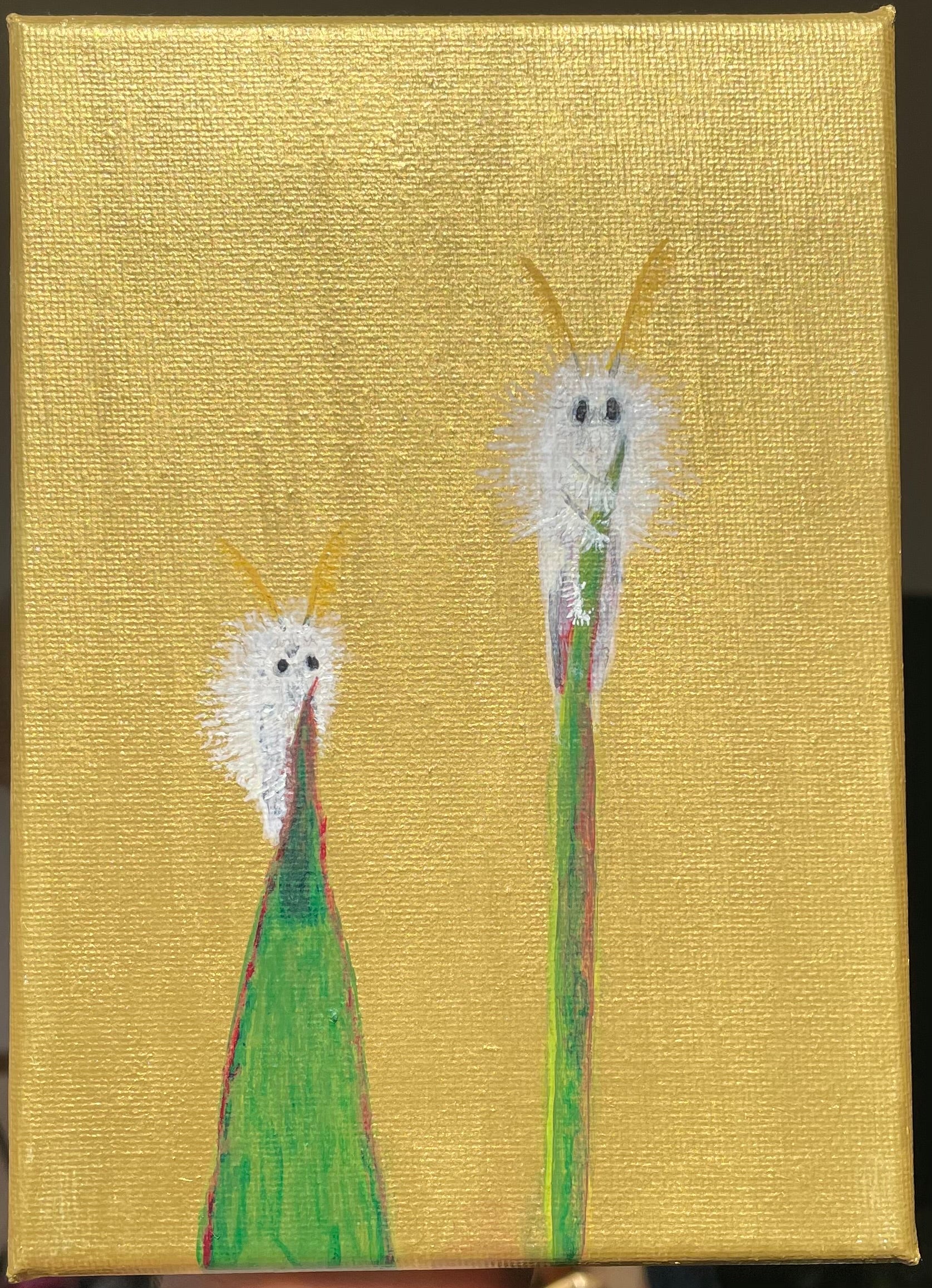 Fuzzy Bugs - 7x5in Original Mixed Media Acrylic Painting on Gallery Wrapped Canvas - Whimsical Gallery Wall Art