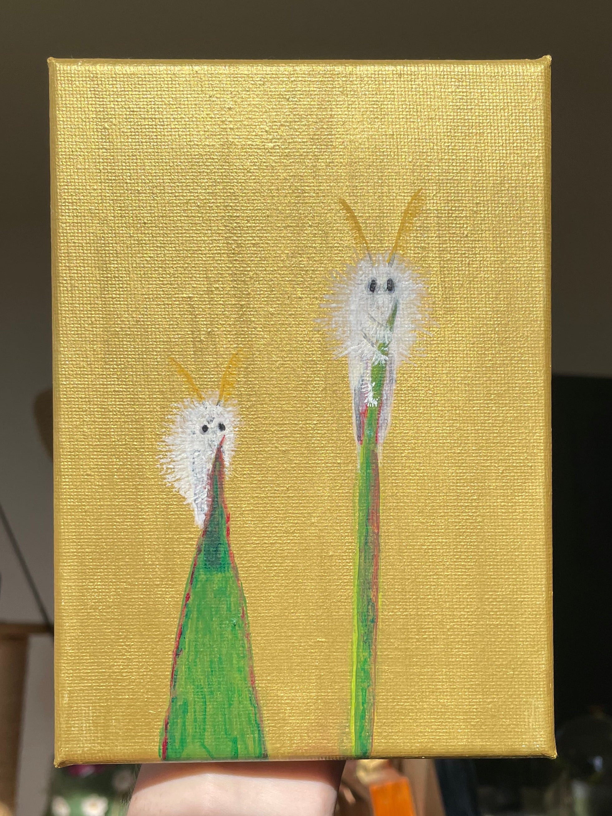Fuzzy Bugs - 7x5in Original Mixed Media Acrylic Painting on Gallery Wrapped Canvas - Whimsical Gallery Wall Art