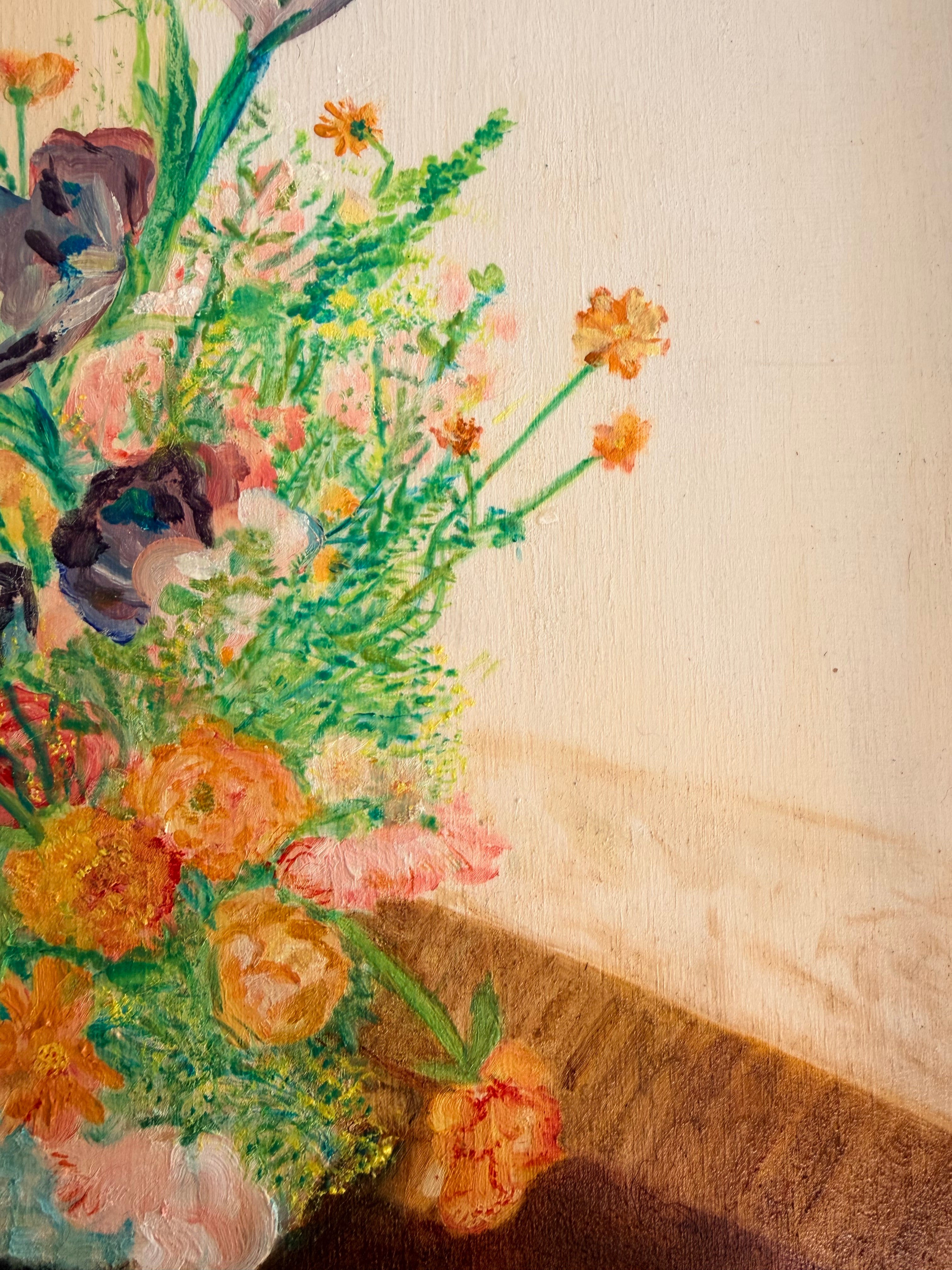 Rainbow Bouquet - 12x12in Original Oil Painting on Wooden Canvas - Floral Oil Painting
