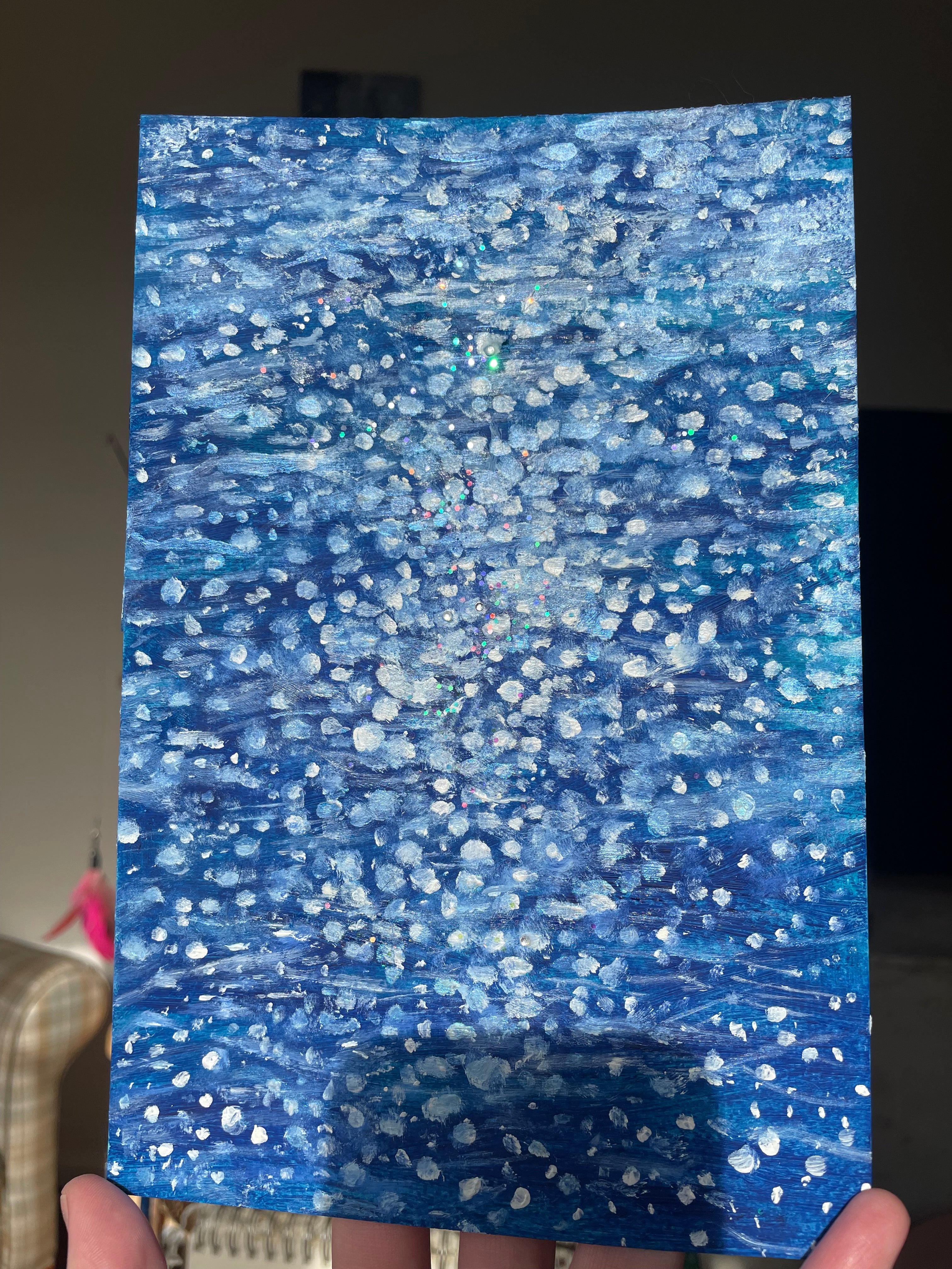 Light Meets Water - 9x6in Original Mixed Media Acrylic Painting on Premium Canvas Paper- Sparkling Water 3D Artwork