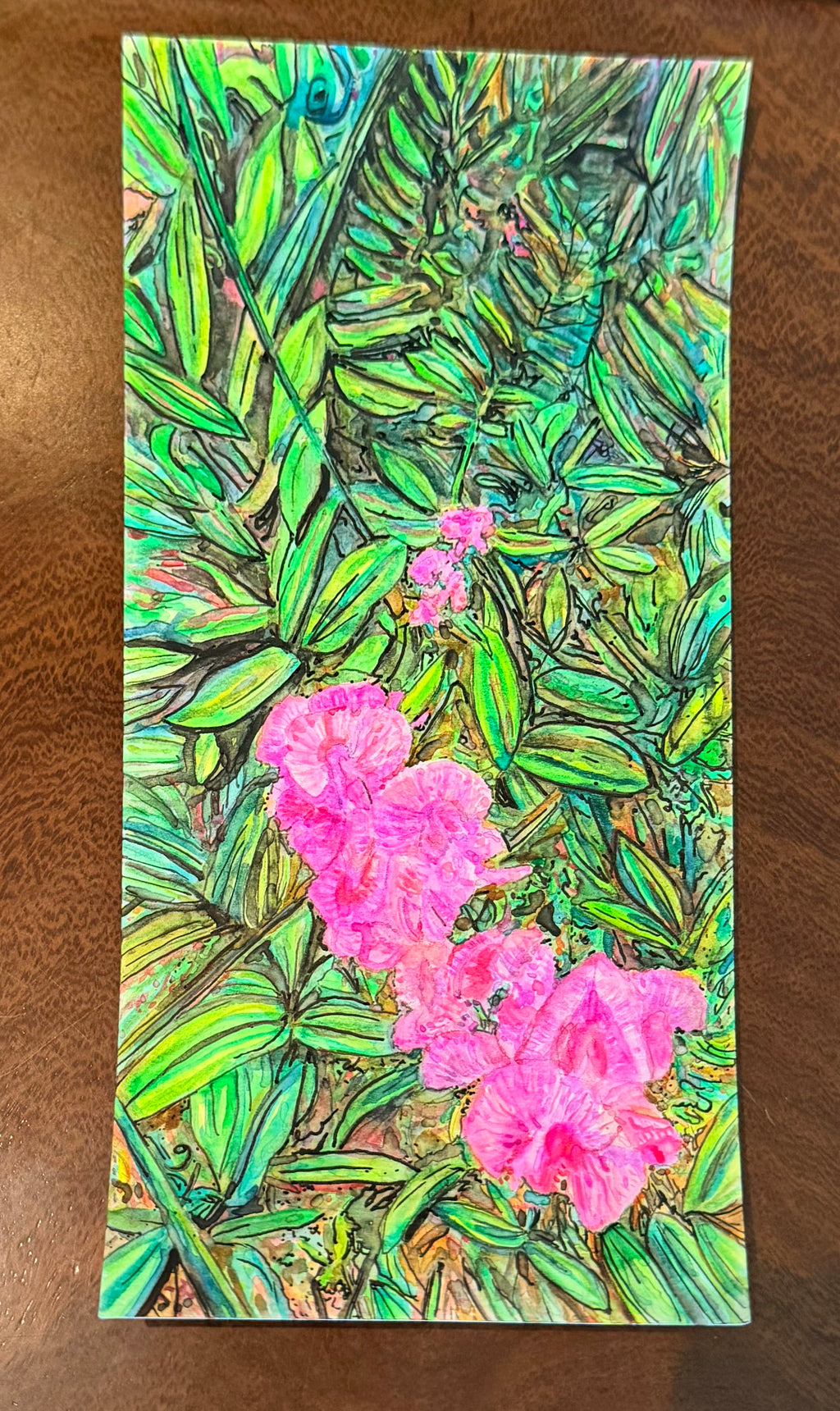 Sweet Peas - Original 8.58 x 4.25 in Watercolor Painting - Pink Floral Artwork