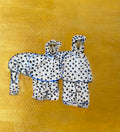 Wippet Raincoat Twins - 9x6in Original Mixed Media Acrylic Painting on Premium Canvas Paper - Dog Artwork
