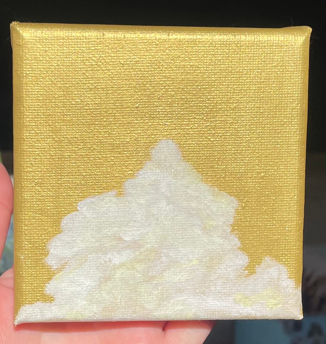 Golden Clouds - 4x4in Original Acrylic Painting on Miniature Gallery Wrapped Canvas - Art for Cats