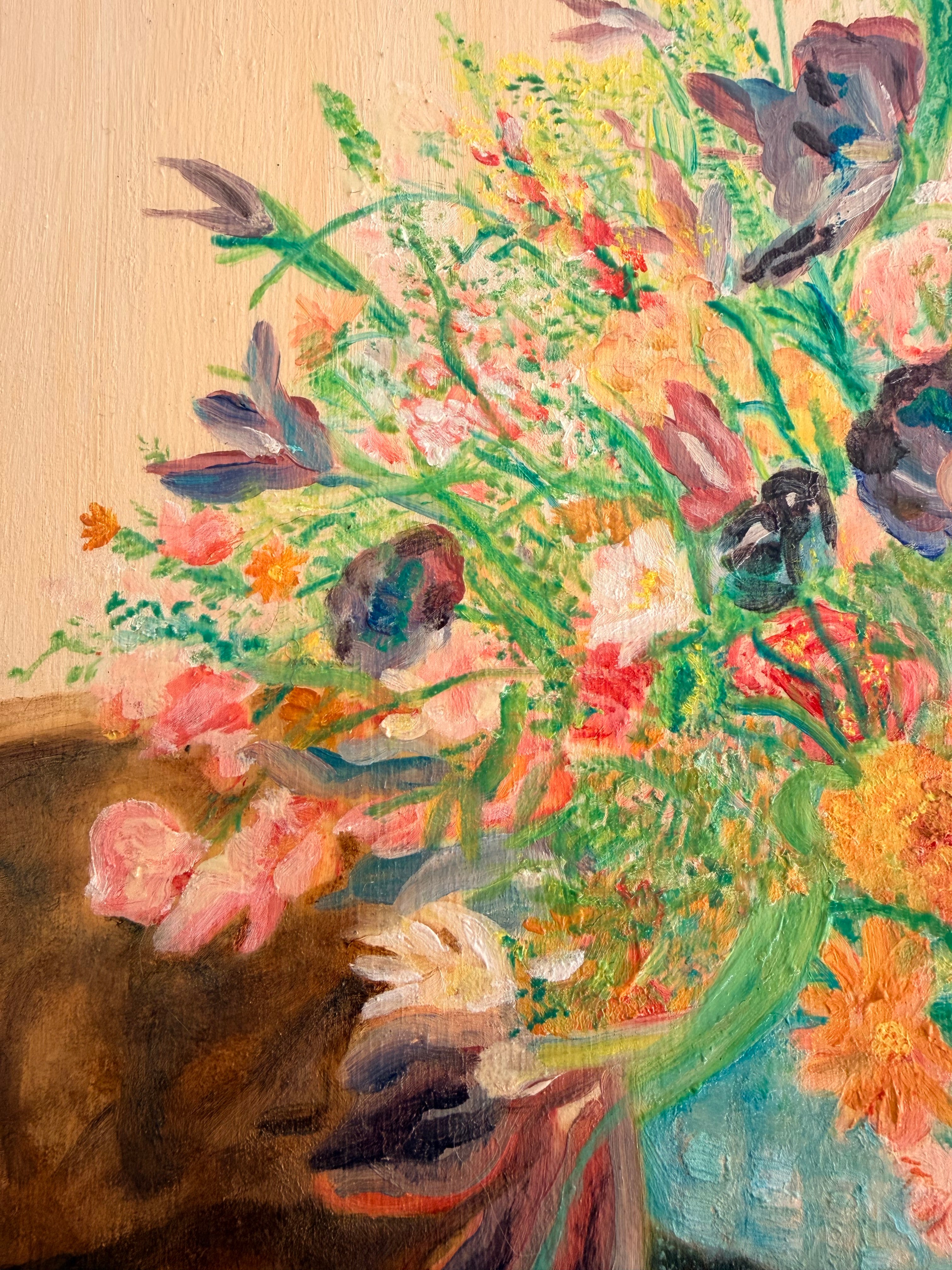Rainbow Bouquet - 12x12in Original Oil Painting on Wooden Canvas - Floral Oil Painting