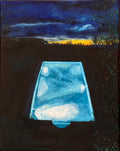 Pool Lights - 7x5in Original Oil Painting on Gallery Wrapped Canvas - Nighttime Pool Artwork