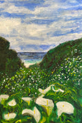Sea Foam Valley - 9x6in Original Acrylic Painting on Premium Canvas Paper - Calla Lily Coastal California Artwork