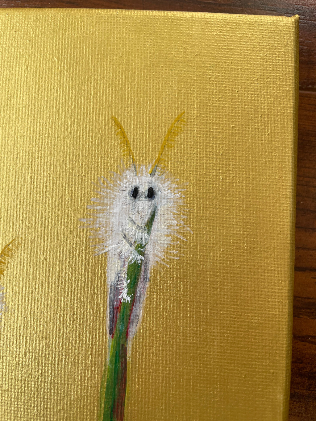 Fuzzy Bugs - 7x5in Original Mixed Media Acrylic Painting on Gallery Wrapped Canvas - Whimsical Gallery Wall Art