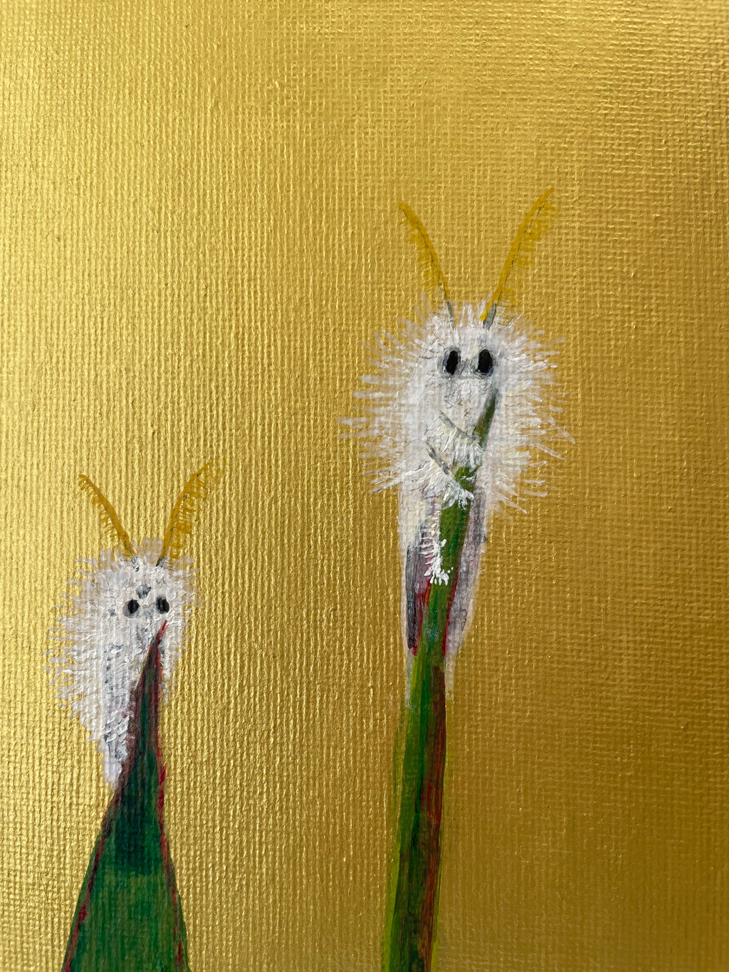 Fuzzy Bugs - 7x5in Original Mixed Media Acrylic Painting on Gallery Wrapped Canvas - Whimsical Gallery Wall Art