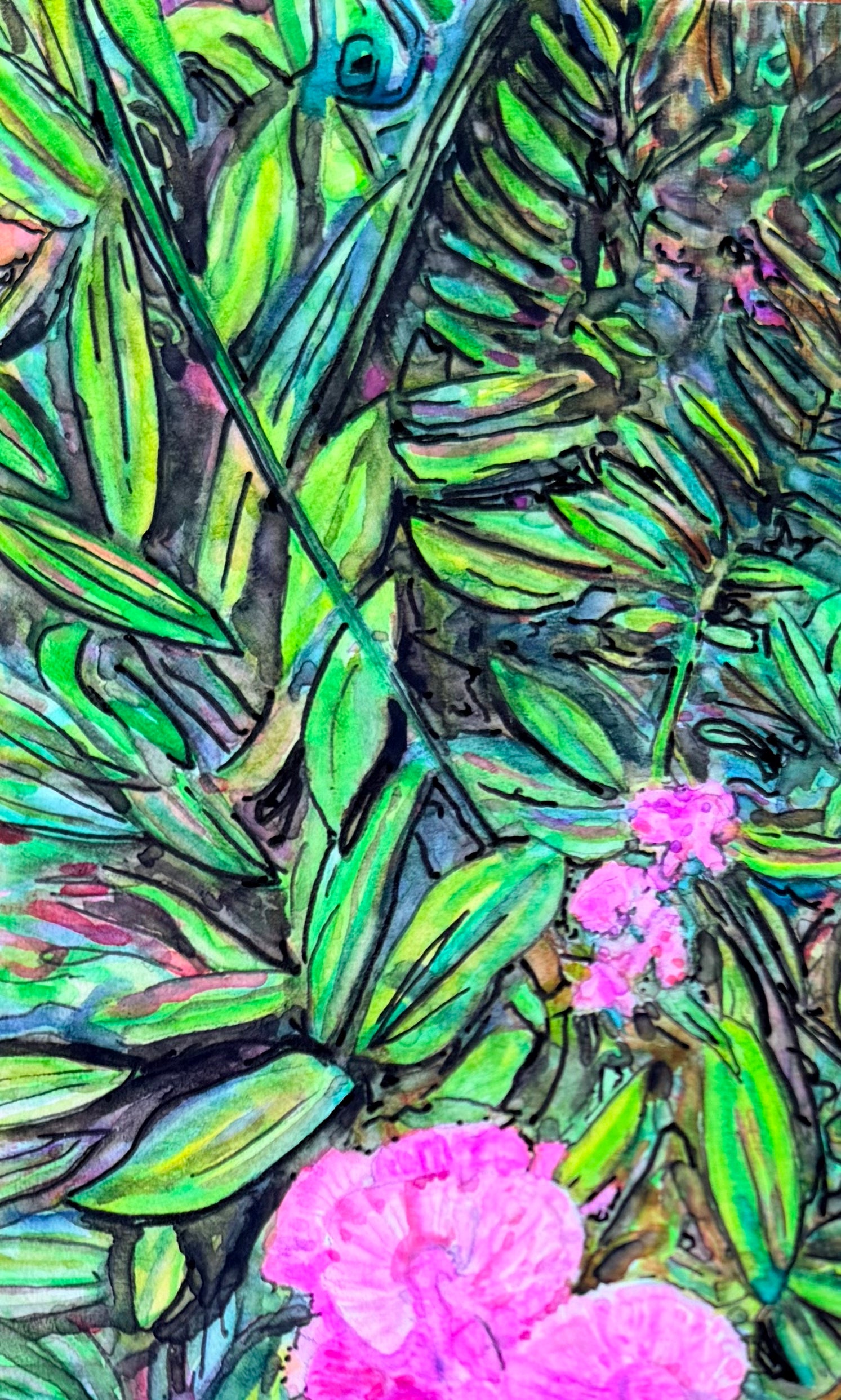 Sweet Peas - Original 4.25x8.58 inch / 10.7x21.7 cm Watercolor Painting - Pink Floral Artwork