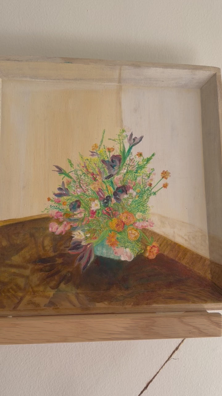 Rainbow Bouquet - 12x12in Original Oil Painting on Wooden Canvas - Floral Oil Painting