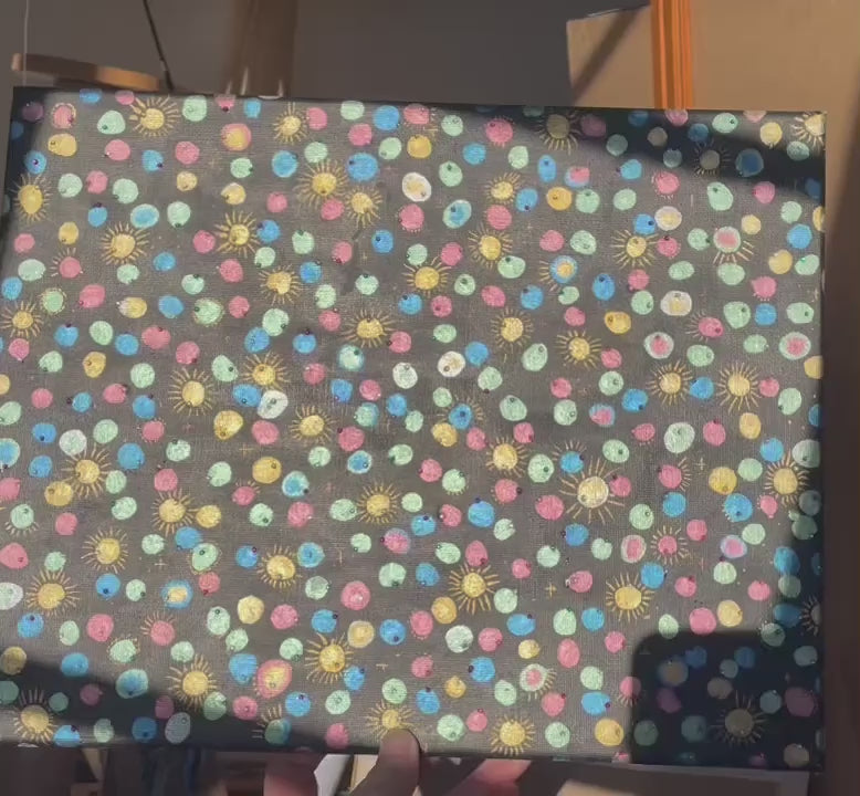 Squint - 11x14in Original Mixed Media Painting on Gallery Wrapped Canvas - Abstract Glitter Artwork